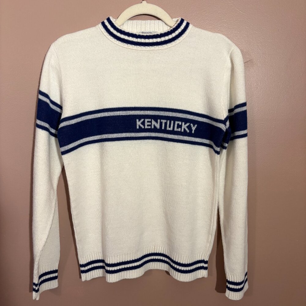 Vintage Kentucky UK Sweater Brandon Made in the USA White Blue Knit Top Shirt S